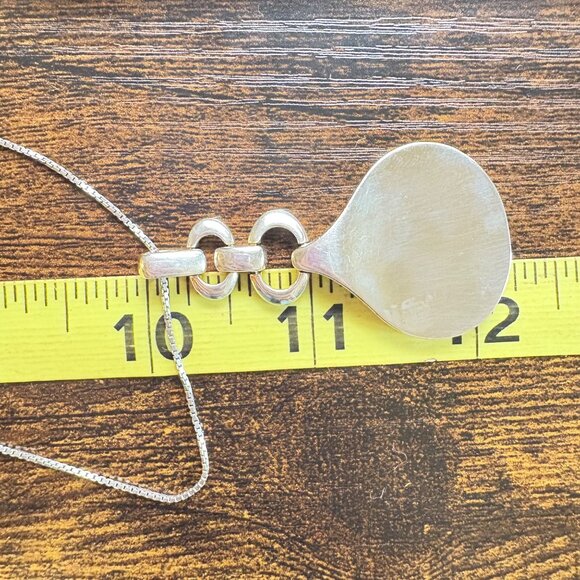 VTG Sterling Silver 925 Chunky Drop Shape Pendant Ruby Accent Bold 18" Chain - Picture 12 of 12